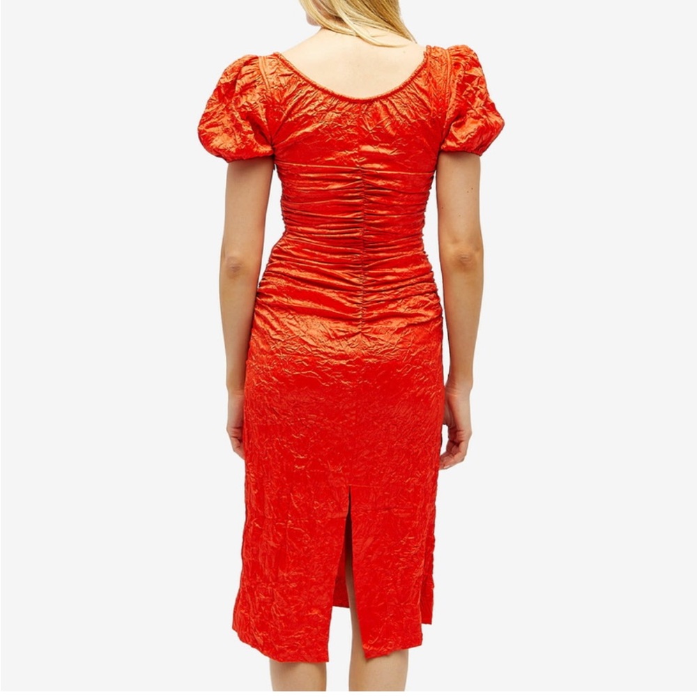 Ganni Women's Red/Orange Ruched Dress - Picture 2 of 7